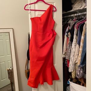 Red ASOS one shoulder dress